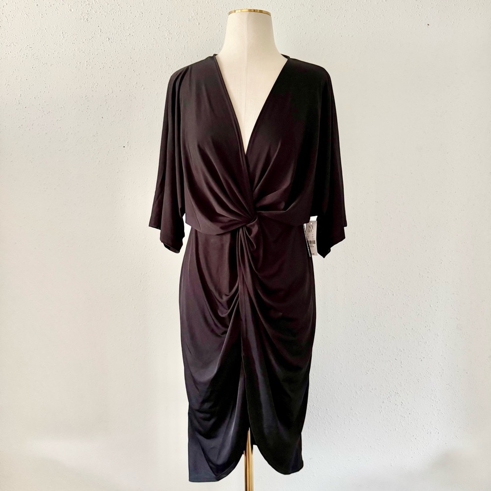 New NY&Co Front Twist Dolman Sleeve Knee Length Dress Black Women's Size Medium - Picture 2 of 8
